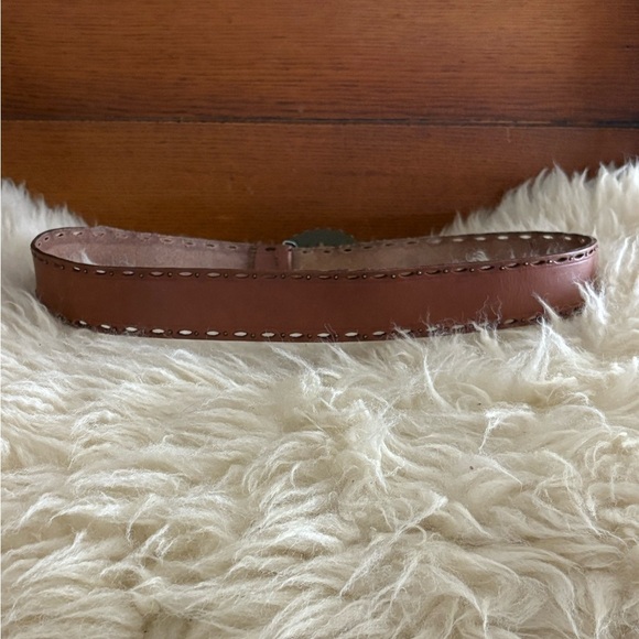 Fossil Brown Leather Belt with Oval Beaded Rhinestone Buckle